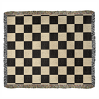 Checked Feline Woven Blanket – Gold & Black Cat Outline Throw