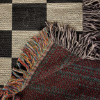 Checked Feline Woven Blanket – Gold & Black Cat Outline Throw