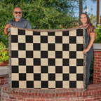 Checked Feline Woven Blanket – Gold & Black Cat Outline Throw
