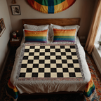 Checked Feline Woven Blanket – Gold & Black Cat Outline Throw