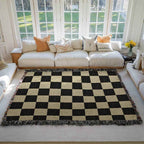 Checked Feline Woven Blanket – Gold & Black Cat Outline Throw