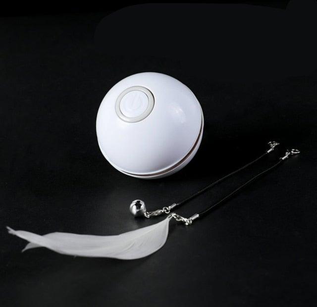Automatic Smart Cat Toys Ball Interactive Catnip USB Rechargeable Self Rotating Colorful Led Feather Bells Toys for Cats Kitten Build-in Spinning Led Light Stimulate Hunting Instinct