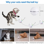 Automatic Smart Cat Toys Ball Interactive Catnip USB Rechargeable Self Rotating Colorful Led Feather Bells Toys for Cats Kitten Build-in Spinning Led Light Stimulate Hunting Instinct