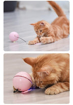 Automatic Smart Cat Toys Ball Interactive Catnip USB Rechargeable Self Rotating Colorful Led Feather Bells Toys for Cats Kitten Build-in Spinning Led Light Stimulate Hunting Instinct