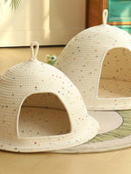 Cozy Rope Woven Cat Cave Bed with Handle