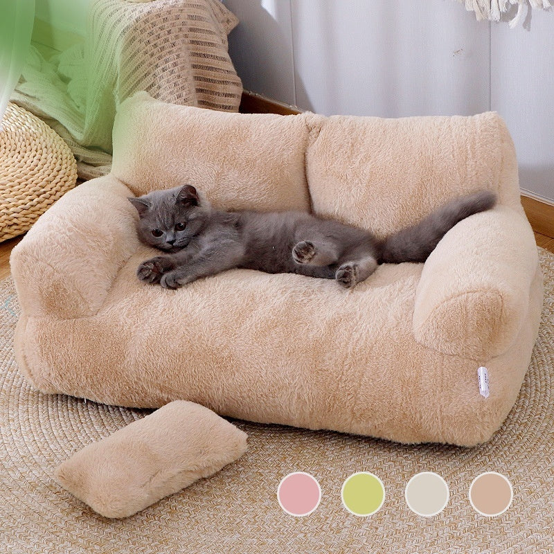 Luxury Plush Pet Sofa Bed with Pillow — 3 Colors, 4 Sizes