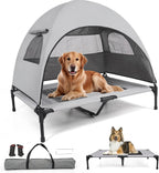 Elevated Outdoor Dog Bed with Canopy Cooling Pet Cot Camping Tent
