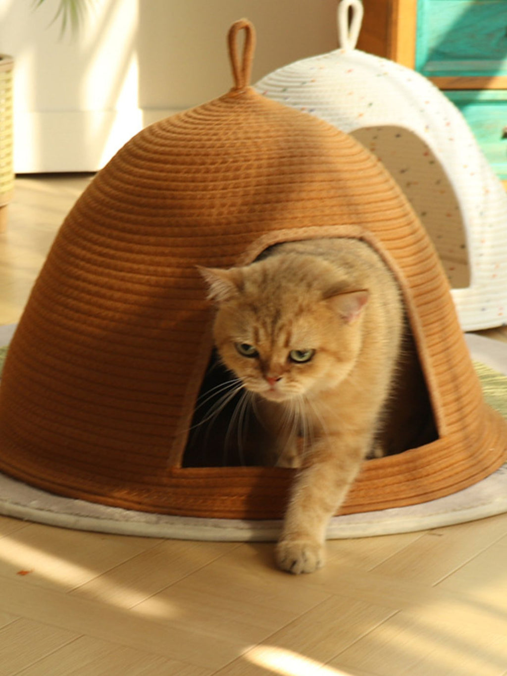 Cozy Rope Woven Cat Cave Bed with Handle