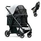 Pet Stroller 4 Wheel Dog Cat Foldable Removable Carrier 33lb Black