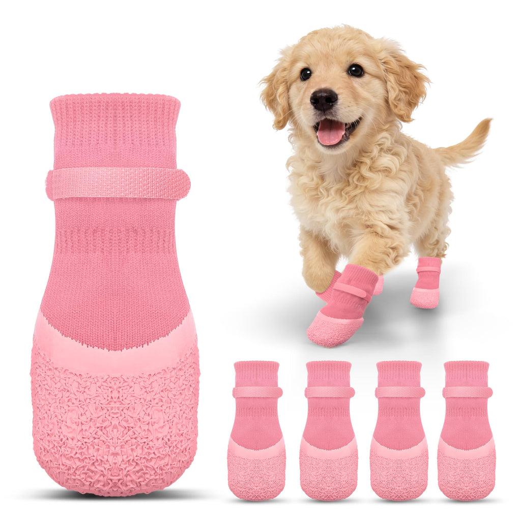Anti Slip Dog Socks For Hardwood Floors To Prevent Licking Paws, Dog Shoes For Hot Pavement Double Sides Dog Boots & Paw Protectors Booties -4Pcs