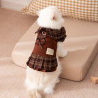 Autumn And Winter Dog Skirts With Check Patterns For Warmth, Cat Teddy Bichon Frise, High-end Custom Pet Clothing For Small And Medium-sized Dogs