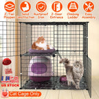 2Tier Cat Cage Playpen Indoor Pet Enclosures Kitten Kennel House Detachable Cat Crate with Climbing Ladder 2 Doors for 1-2 Cats for Ferret Squirrel Sm