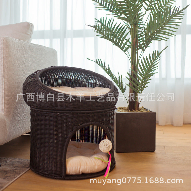 Woven Rattan Double-layer Cat Bed
