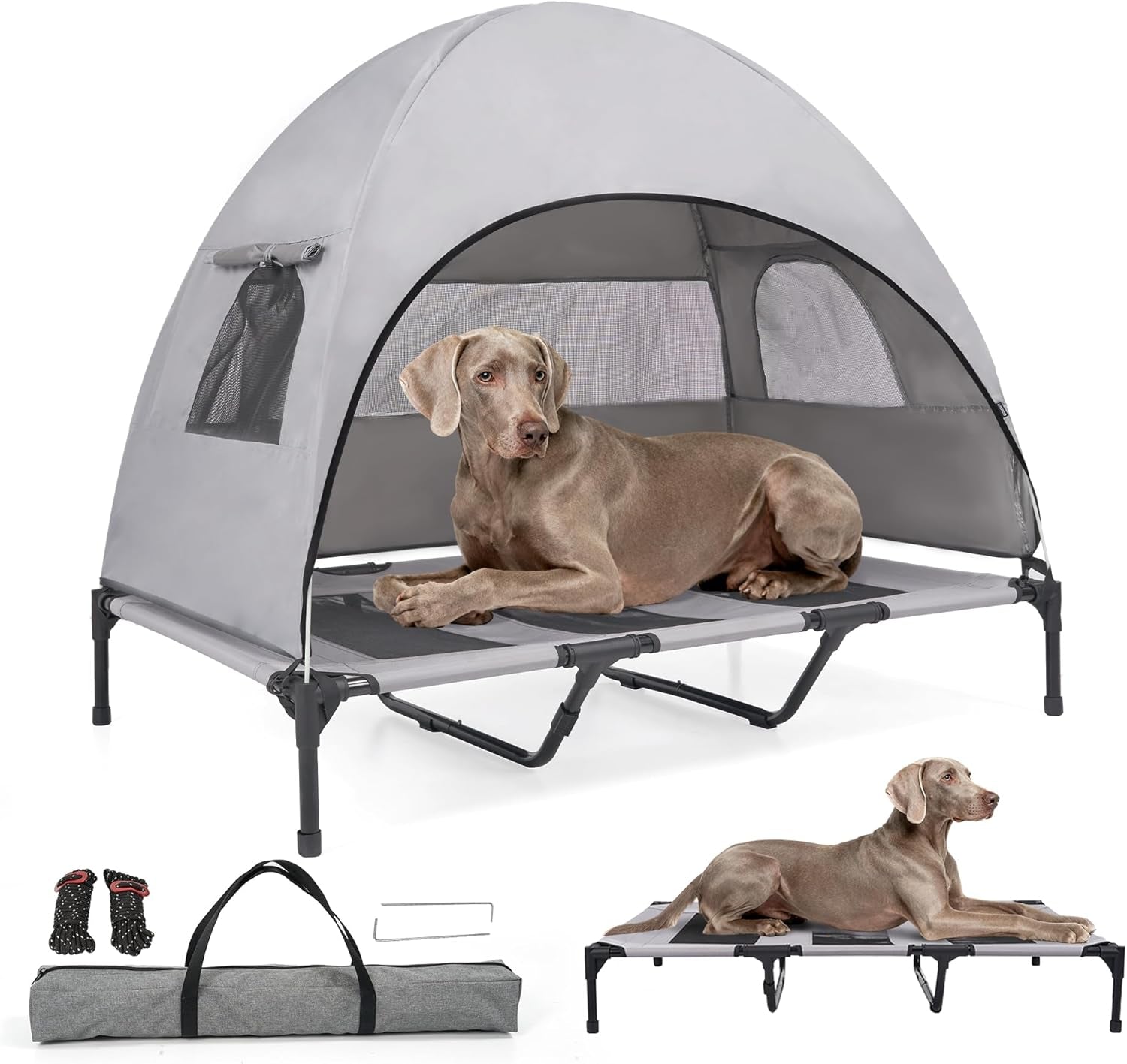 Elevated Outdoor Dog Bed with Canopy Cooling Pet Cot Camping Tent