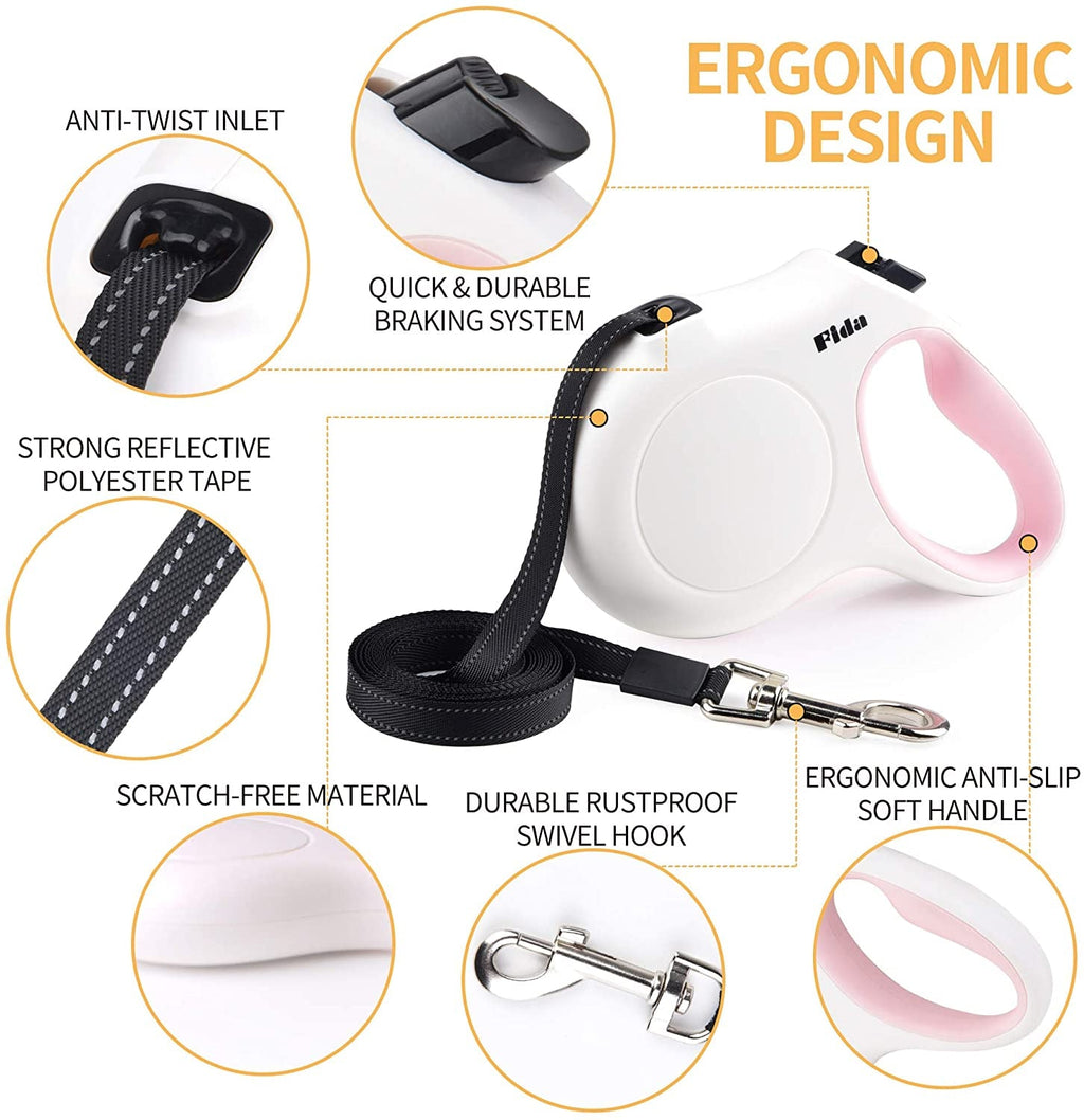 Retractable Dog Leash 16ft For Small Dogs Reflective Anti Slip Handle Bags