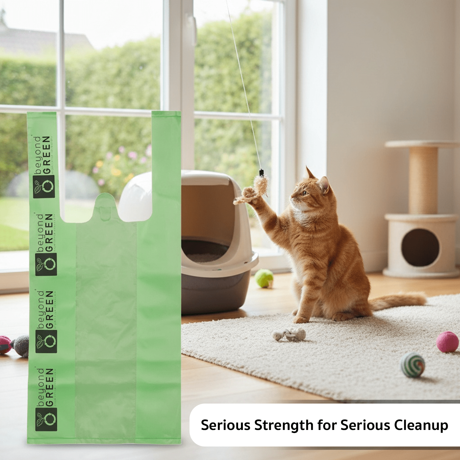 Cat Litter Bags – 8" x 16" with 5" Gusset & Handles | Leak-Resistant | Made in USA | beyondGREEN