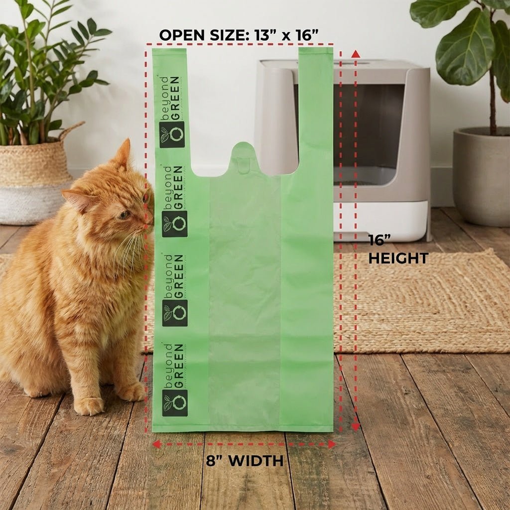 Cat Litter Bags – 8" x 16" with 5" Gusset & Handles | Leak-Resistant | Made in USA | beyondGREEN