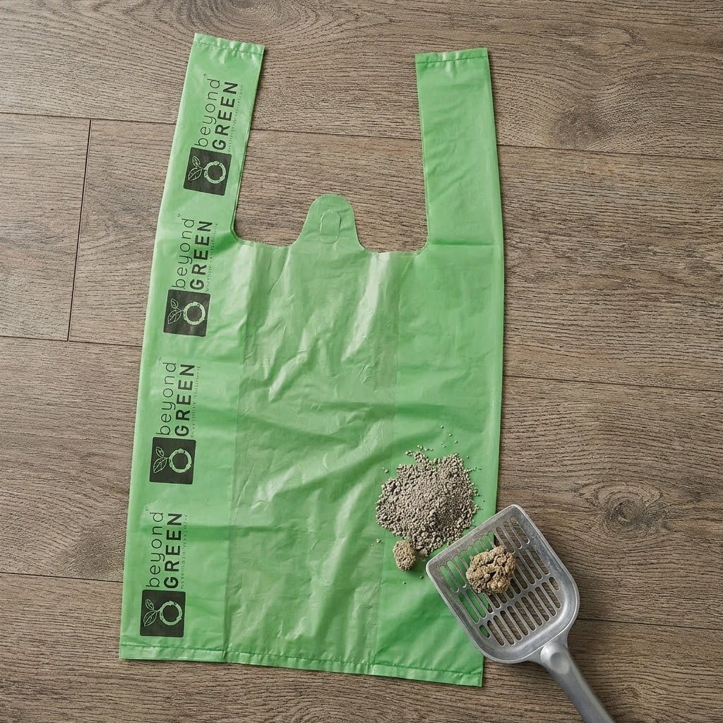 Cat Litter Bags – 8" x 16" with 5" Gusset & Handles | Leak-Resistant | Made in USA | beyondGREEN