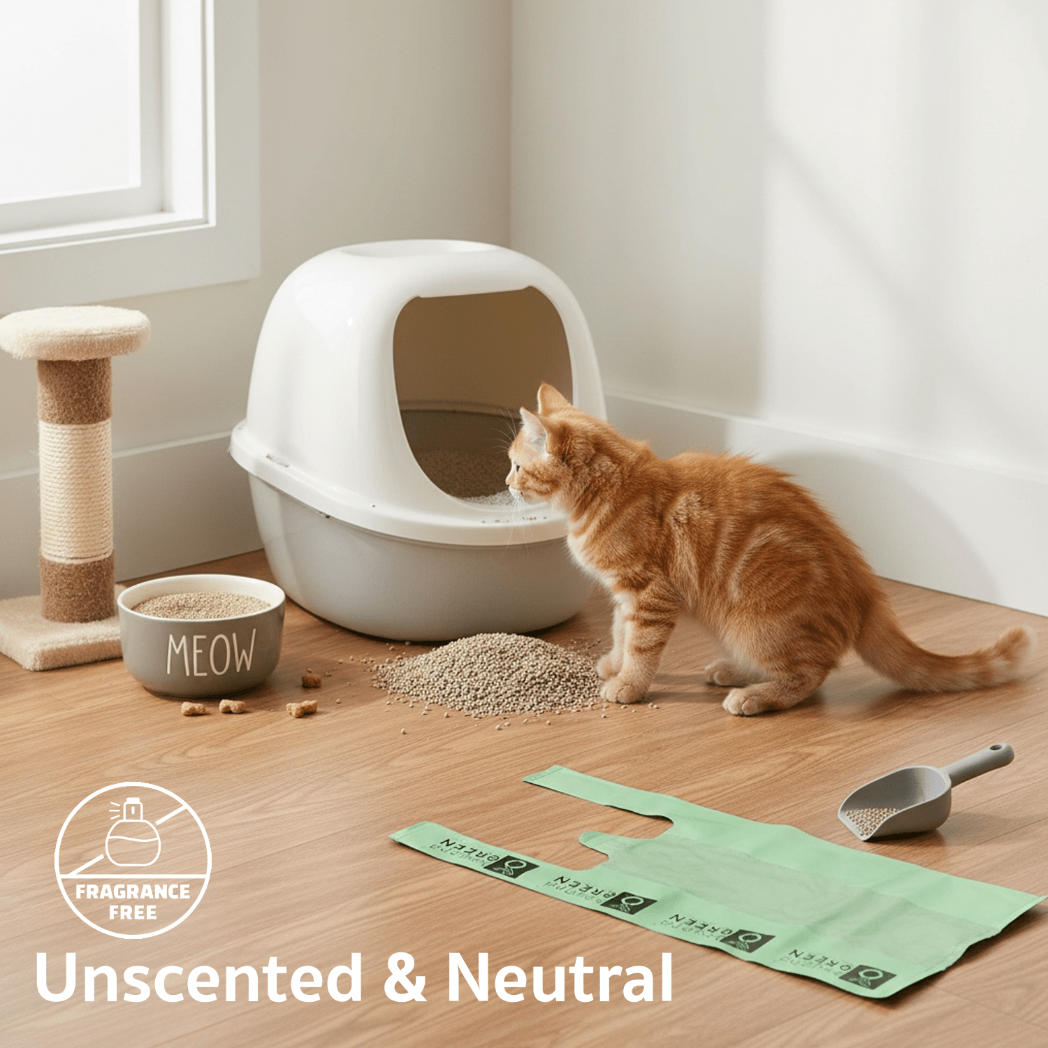 Cat Litter Bags – 8" x 16" with 5" Gusset & Handles | Leak-Resistant | Made in USA | beyondGREEN