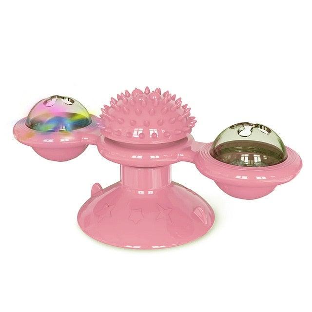 Cat Windmill Toy Funny Massage Rotatable Cat Toys With Catnip LED Ball Teeth Cleaning Pet Newest Windmill Cat Toy with LED and Catnip Ball Cat Turntable Teasing Interactive Toy with a Suction Cup Base Can be Cleaned Rotary Massage Tickle Anti-bite Toy