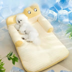 Cooling Pet Sofa Bed – Breathable Ice Silk Dog & Cat Cushion with Backrest Washable Design