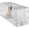 Live Animal Cage Trap, 42" x 16" x 18" Humane Cat Trap Galvanized Iron, Folding Animal Trap with Handle for Stray Dogs, Armadillos, Raccoons, Marmots, Foxes