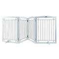Free Standing Dog Gate, 32" H x 96.5" W Freestanding Pet Gate, 4 Panels Foldable Dog Gate for Wide and Narrow Passageways, Expandable Dog Barrier with Silent Foot Support for Indoor, White