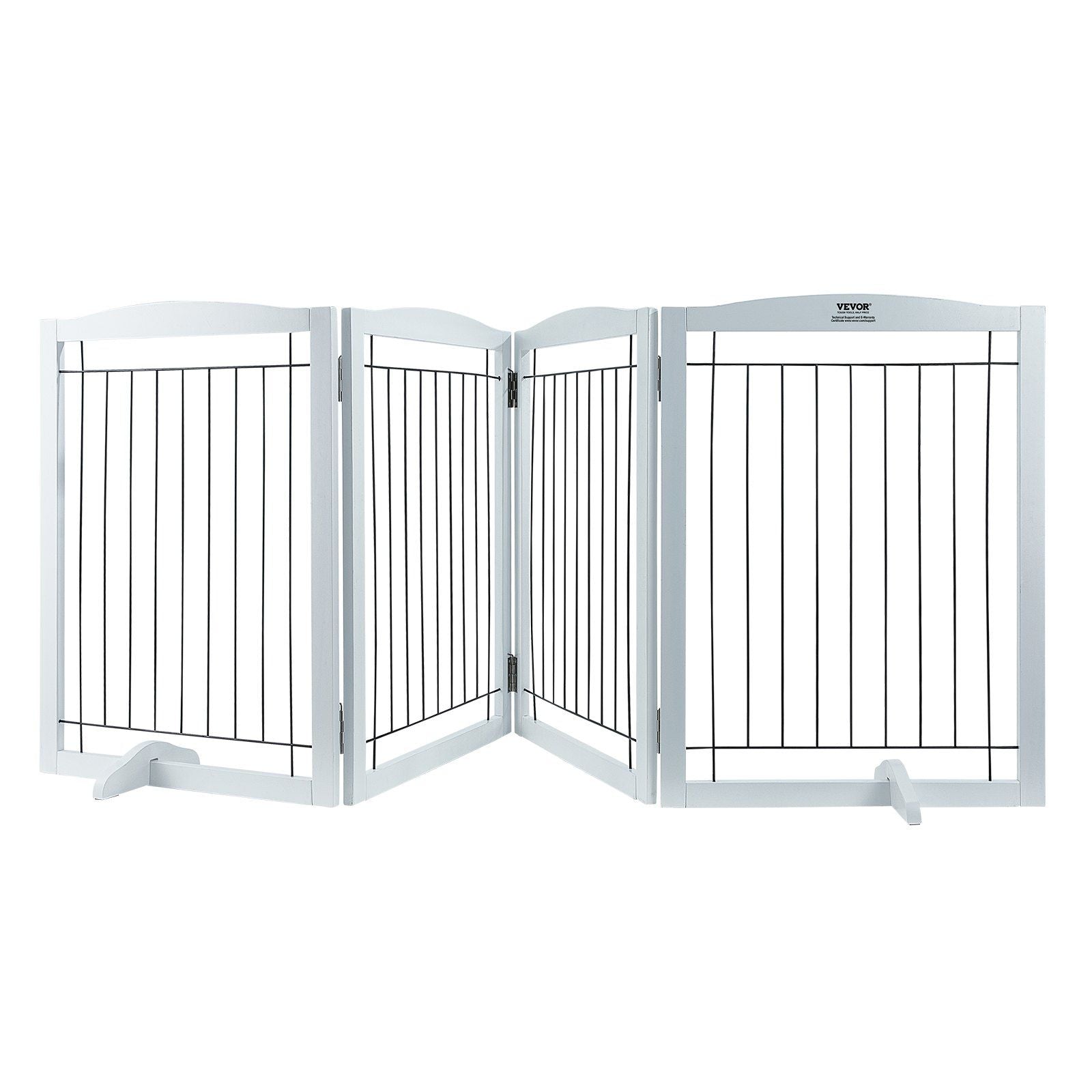 Free Standing Dog Gate, 32" H x 96.5" W Freestanding Pet Gate, 4 Panels Foldable Dog Gate for Wide and Narrow Passageways, Expandable Dog Barrier with Silent Foot Support for Indoor, White