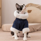 Cat Clothing For Autumn And Winter Warmth And Thickening, Small Dog Adult Kitten Winter Denim Two-legged Cotton Coat, Dog Pet Clothing