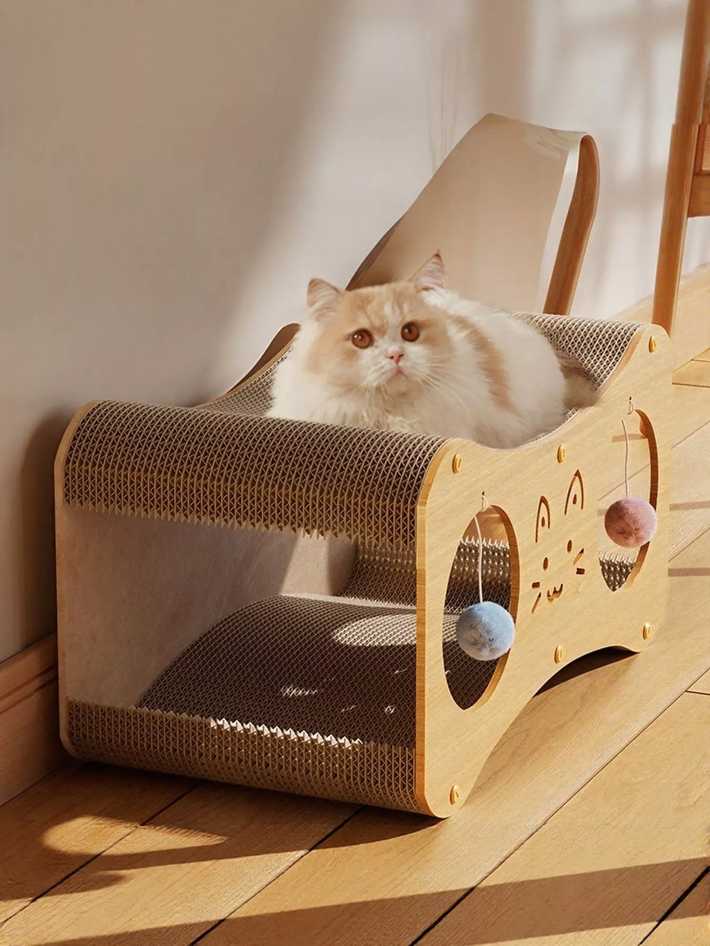 Interactive Cat Scratcher Lounge Bed with Toy Balls