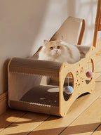 Interactive Cat Scratcher Lounge Bed with Toy Balls