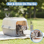 Sided Pet Carrier For Small Dogs & Cats, Airline Approved Travel Crate With Enhanced Security Latches, Front & Top Load Wire Door, Food Bowl For Traveling, Hiking, Camping