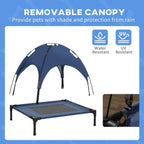 Elevated Cooling Pet Bed with Removable Canopy Blue Mesh Cot