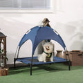 Elevated Cooling Pet Bed with Removable Canopy Blue Mesh Cot