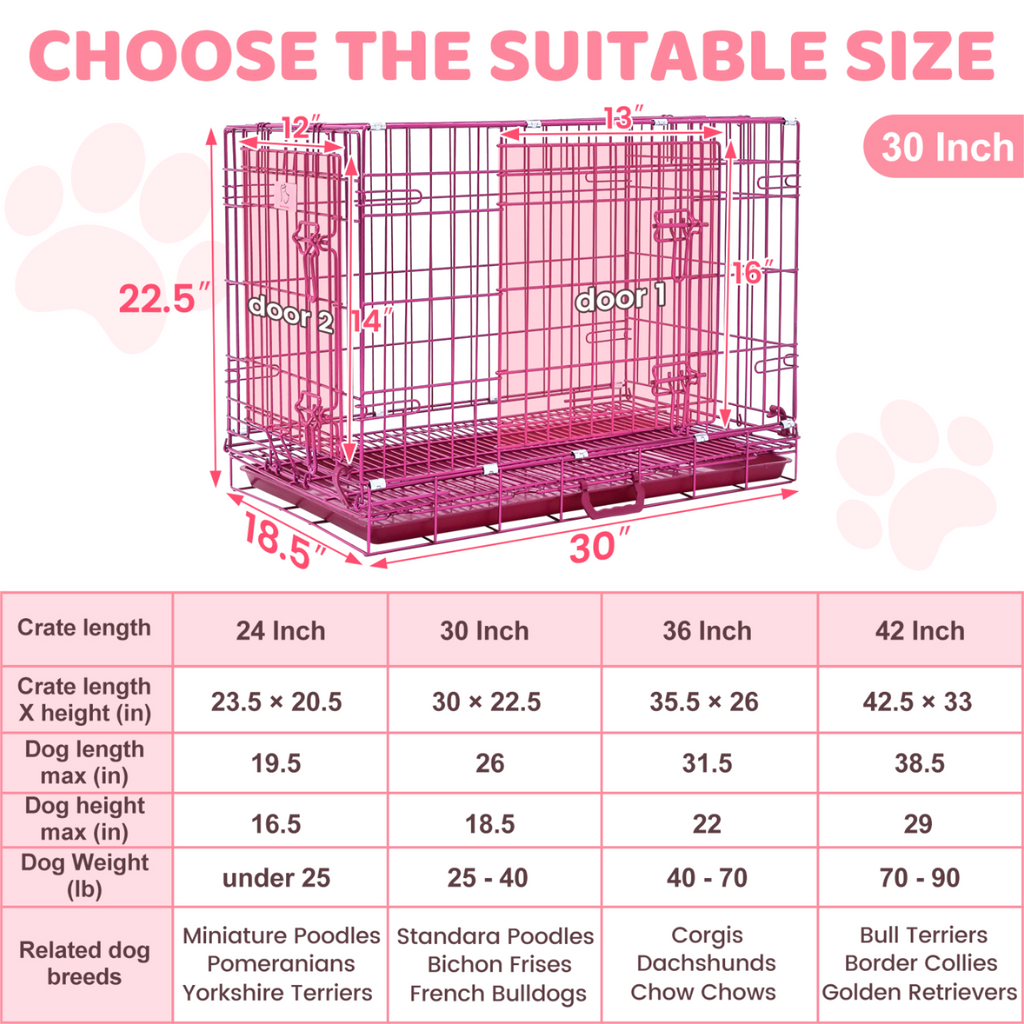 24-42" Collapsible Pink Dog Crate RED24-42