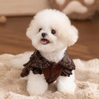 Cozy Brown Plaid Pet Sweater Dress - Fleece-Lined Dog Skirt And Cat Winter Clothes With Ruffle Trim