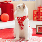 Autumn And Winter New Year's Clothes For Cats And Dogs, Festive Chinese-style Brocade Two-legged Cotton-padded Jackets, Blue Cat And Kitten Tang Suits And Vests
