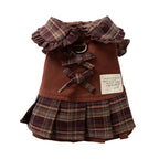 Cozy Brown Plaid Pet Sweater Dress - Fleece-Lined Dog Skirt And Cat Winter Clothes With Ruffle Trim