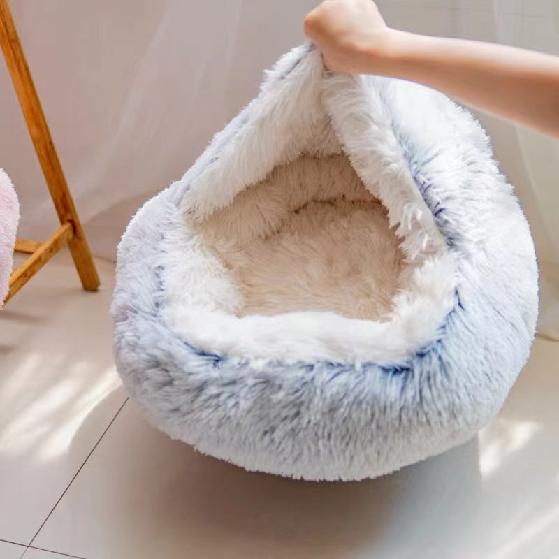 Semi-Enclosed Long Plush Pet Bed — 5 Colors, 4 Sizes