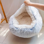 Semi-Enclosed Long Plush Pet Bed — 5 Colors, 4 Sizes
