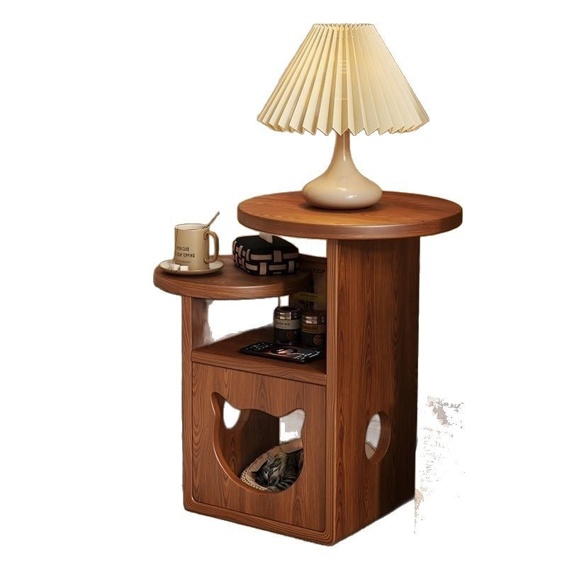 Solid Wood Nightstand Pine Cat Bed Storage Cabinet Side Cabinet Log-Style Home Pet Item