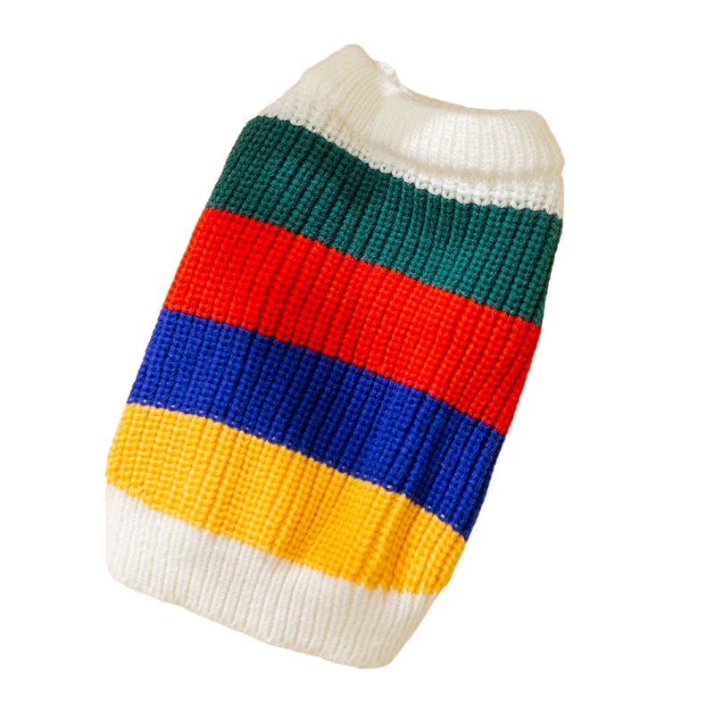 Winter Warm Cat And Dog Clothing Rainbow Striped Knitted Sweater, Cute To Wear For The Party