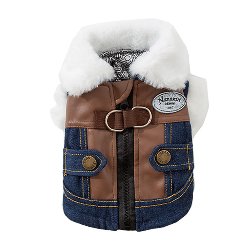 Cat Clothing For Autumn And Winter Warmth And Thickening, Small Dog Adult Kitten Winter Denim Two-legged Cotton Coat, Dog Pet Clothing