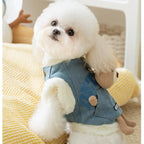 Autumn And Winter Korean-style Dog Pocket Three-dimensional Bear, Denim Towing Vest, Cat Cotton Coat, Warm Pet Dog Clothes