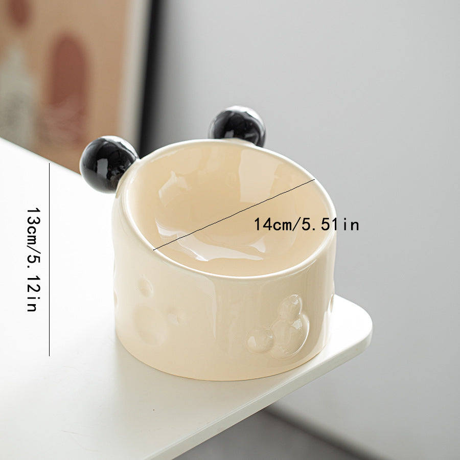 Ceramic High-footed Pet Cat Bowl With Neck Protection, Double Bowl Anti-spill Food And Water Dish For Cats And Dogs, Tilted Stand To Protect Cervical Spine