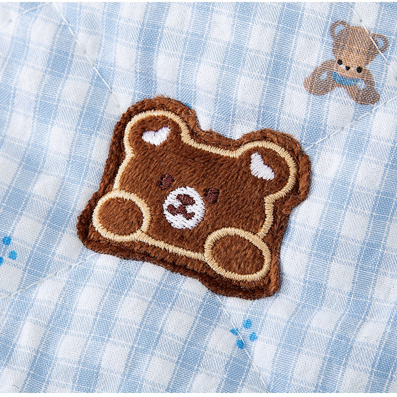 Cute Korean Cartoon Checkerboard Pattern Bear Full-printed Four-legged Cotton Coat For Dogs In Autumn And Winter, Teddy Pet Clothes For Cats