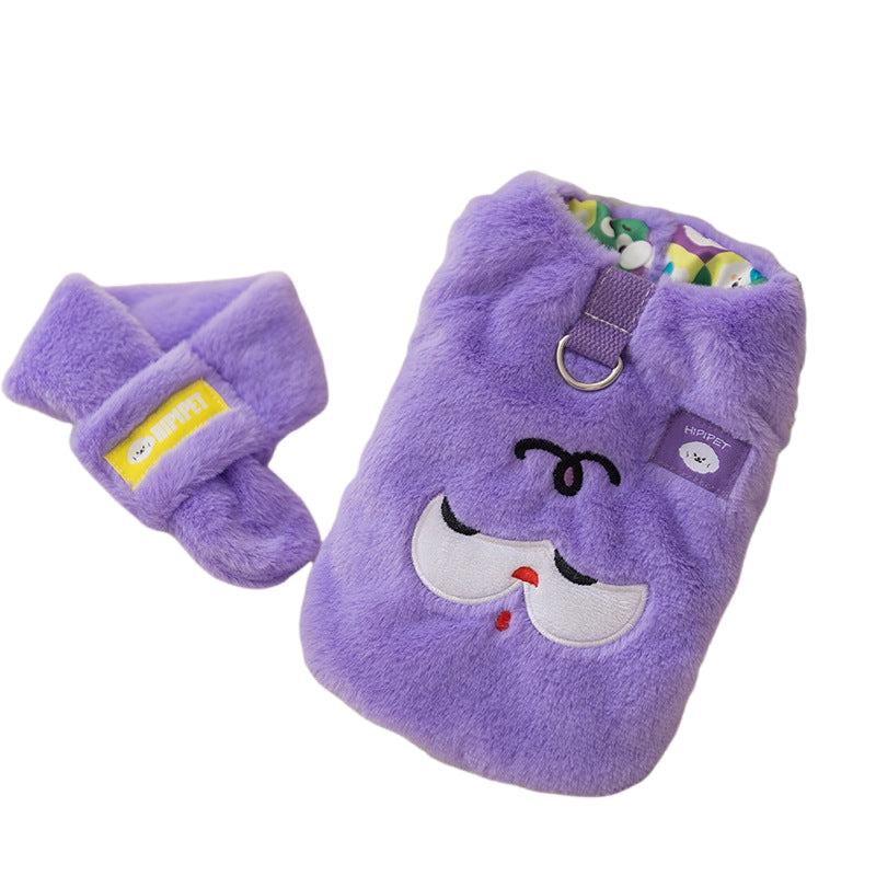 Autumn And Winter Korean Version New Dog Cute Cartoon Little Bear Sportswear Cat Teddy Pet Clothing With Scarf