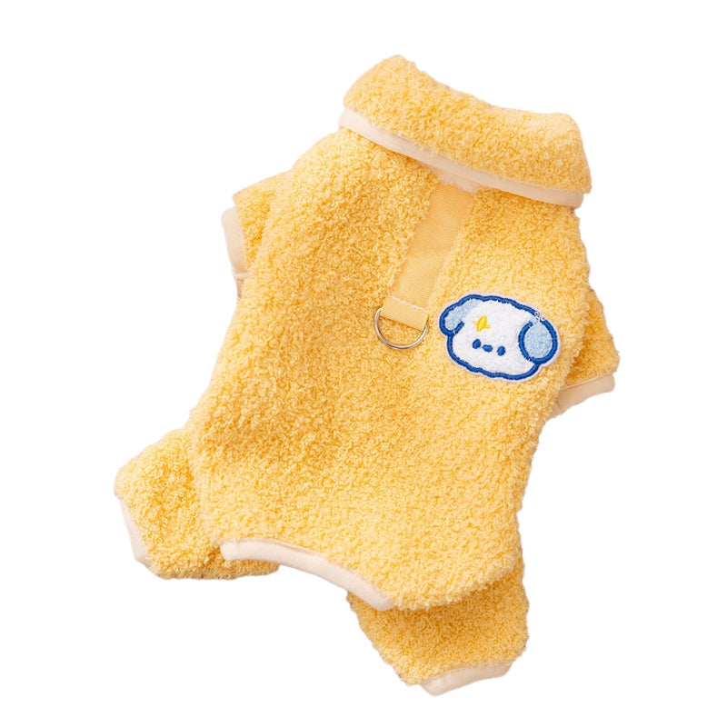 Dog Pajamas, Thick Plush Cartoon Work Clothes, Winter Pet Dog Clothes, Puppy One-piece Suits, Pet Cat Lapel Coats, Cute Girl Outfits For Puppies