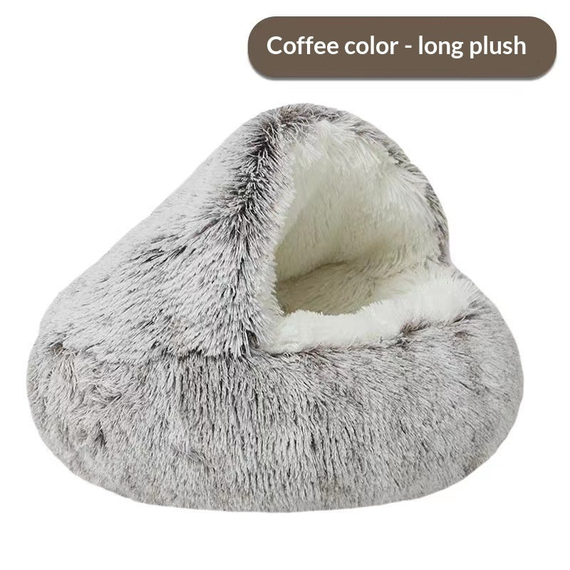 Semi-Enclosed Long Plush Pet Bed — 5 Colors, 4 Sizes