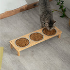 Pet Bowl Dog Food Pot Anti-tumble Large Stainless Steel Bamboo Frame Combination